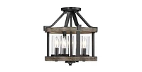 Slickblue Round 4-Light Metal Wood Farmhouse Ceiling Lamp - Semi-Flush Mount