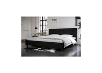 Slickblue Linen Upholstered Platform Bed Frame with Padded Headboard for Modern Bedrooms