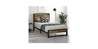 Slickblue Metal Wood Platform Bed Frame with Industrial Headboard