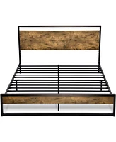 Slickblue Metal Wood Platform Bed Frame with Industrial Headboard