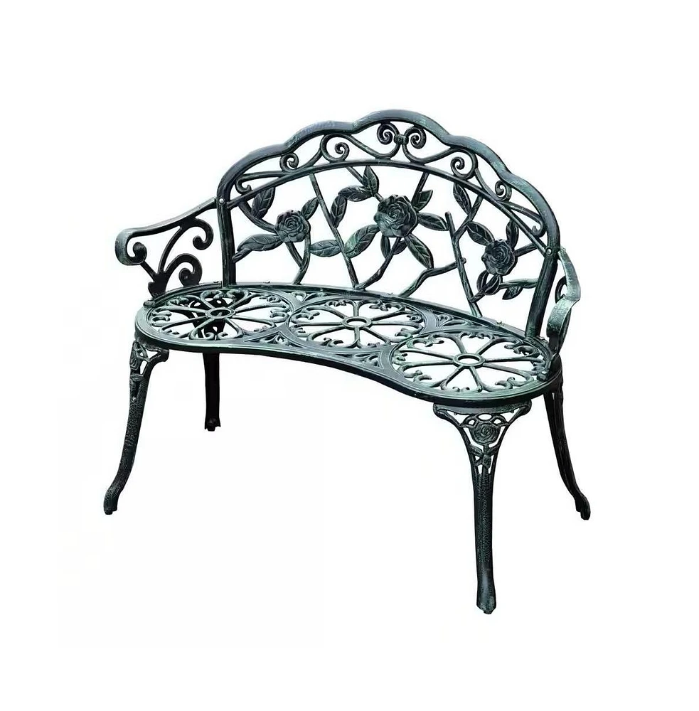 Slickblue Outdoor Patio 40-inch Garden Bench with Backrest in Antique Green Metal Finish