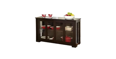 Slickblue Espresso Sideboard Buffet Dining Kitchen Cabinet with 2 Glass Sliding Doors