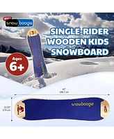 Wham-o 42" Wooden Kids Snowboard, Single Rider Woody Snowboard with Heavy-Duty Tow Leash