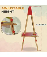 Qaba 3 in 1 Easel for Kids with Paper Roll, Whiteboard, Chalkboard