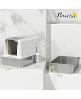 PawHut 2 in 1 Stainless Steel Cat Litter Box with Removable Lid,