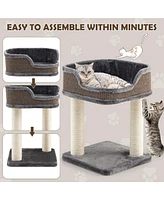 Gymax Cat Tree Multi-Level Cat Tower w/ Scratching Posts & Large Plush Perch