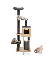 Gymax 69 in Modern Wood Cat Tree 5-Tier Tall Cat Tower w/ Washable Cushions