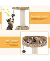 Gymax 28'' Hand-Made Cat Tree Tower Natural Bowl Shaped w/Perch