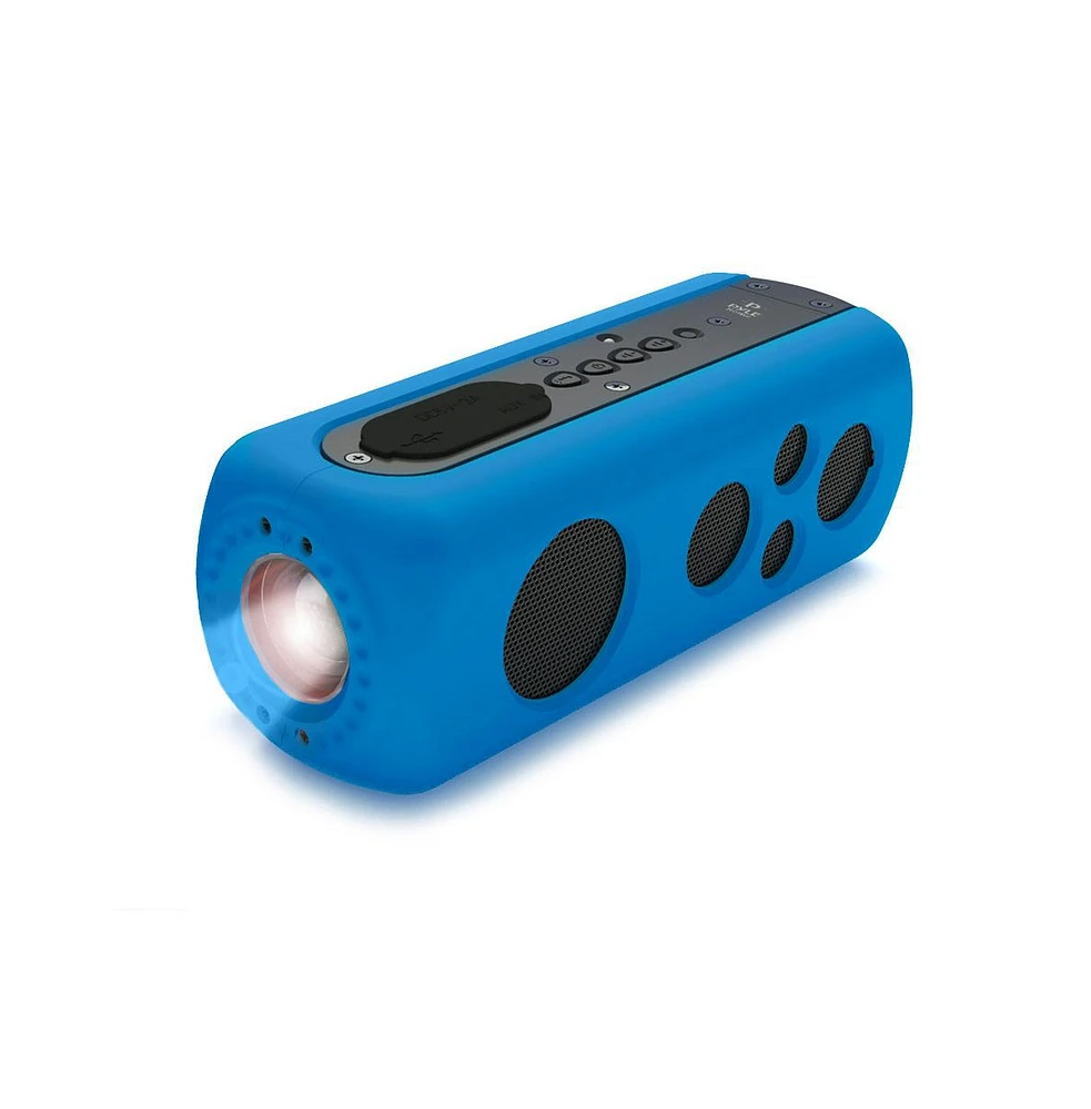 Pyle SoundBox Splash 2 Bluetooth Rugged Speaker with Led Flashlight & Hand Crank Charger (Blue)