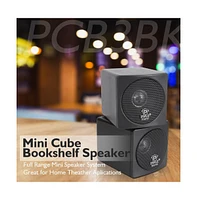 Pyle 3" Mini Cube Bookshelf Speakers, Full Range, 100W Power, Black (Pair)