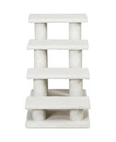 Gymax 24'' 4-Step Pet Stairs Carpeted Ladder Ramp 8 Scratching Post Cat Tree Climber