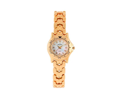 Peugeot Womens Round 25mm 14K Gold Plated Wrist Watch- Mother of Pearl Dial
