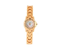Peugeot Womens Round 25mm 14K Gold Plated Wrist Watch- Mother of Pearl Dial