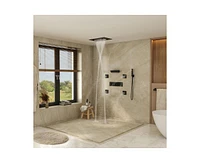 Casainc 5-Function Flush Mount Thermostatic Shower System With Neck Massage Spout and 4 Body Jets