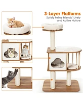Gymax 46'' Modern Wooden Cat Tree with Platform & Washable Cushions for Kittens & Cats