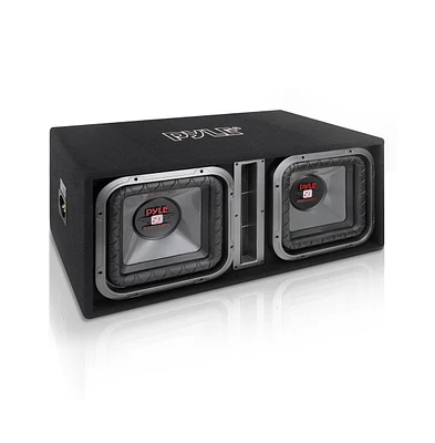 Pyle Dual Subwoofer Box System, 12-Inch, 2 x 1200W, Rear Vented Design with Santoprene Surround