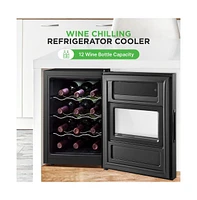 NutriChef 12-Bottle Wine Cooler Refrigerator, Digital Touch Control, Adjustable Temperature