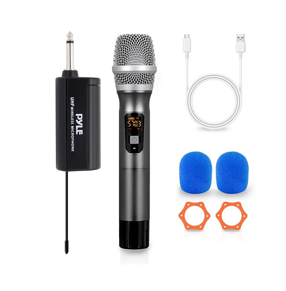 Pyle Uhf Wireless Handheld Microphone System with Receiver, Usb Charging & 32-Channel Frequency