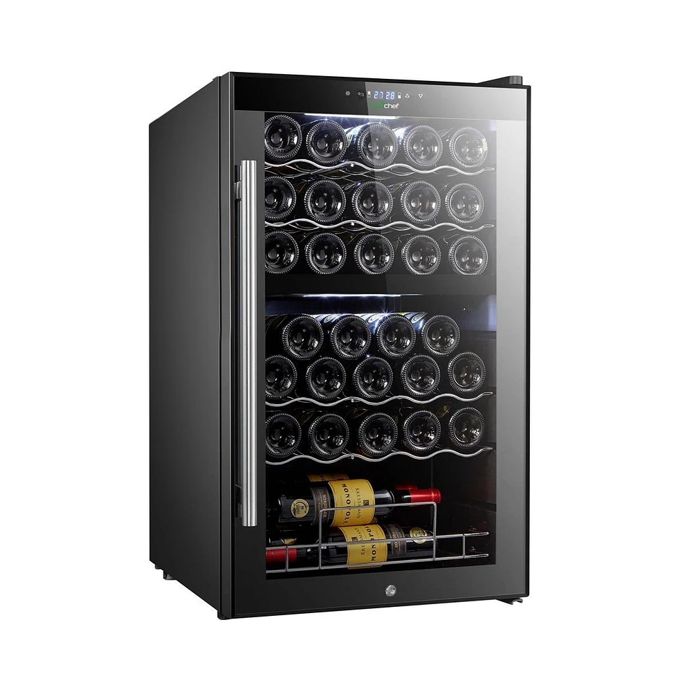 NutriChef Wine Chilling Refrigerator, 33-Bottle Capacity, Digital Touch Control, Compressor Cooling, Led Display