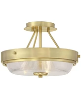 Regency Hill Carmine 13" Modern Semi Flush-Mount Ceiling Light Fixture Kitchen Foyer Hallway Round Brass Finish Glass Bedroom Bathroom Entryway Living