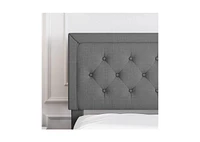 Slickblue Linen Upholstered Platform Bed with Button-Tufted Headboard