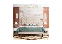 Slickblue Linen Upholstered Platform Bed with Button-Tufted Headboard