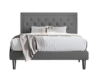 Slickblue Linen Upholstered Platform Bed with Button-Tufted Headboard