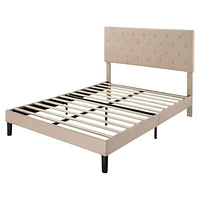 Slickblue Linen Upholstered Platform Bed with Button-Tufted Headboard