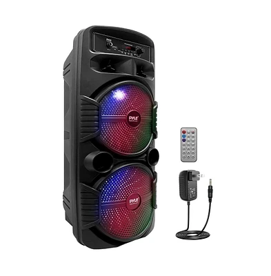 Pyle Dual 8” Bluetooth Portable Pa Speaker with Flashing Party Lights, MP3/Usb/Fm Radio & Rechargeable Battery