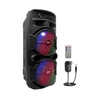 Pyle Dual 8” Bluetooth Portable Pa Speaker with Flashing Party Lights, MP3/Usb/Fm Radio & Rechargeable Battery