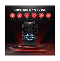 Pyle 8” Bluetooth Portable Pa Speaker with Wireless Microphones, Party Lights & Tablet Stand