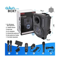 Pyle 12" Bluetooth Portable Pa Speaker with Rechargeable Battery, Two Wireless Microphones, Tablet Stand, Flashing Party Lights, Usb/Sd/Fm Radio