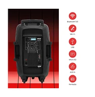 Pyle 15" Active & Passive Pa Speaker Combo System with Bluetooth, Led Lights & Remote Control