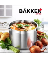 Bakken Swiss Quart Stockpot, Brushed Stainless Steel, Heavy Duty Induction Pot with Lid & Riveted Handles – Ideal for Soup, Seafood, Stock, Can