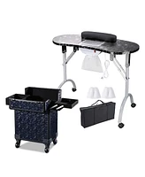 Byootique Manicure Table Nail Desk & Rolling Makeup Train Case Kit Mermaid