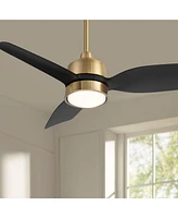 Casa Vieja 36" Verdin Modern Indoor Outdoor Ceiling Fan 3 Blade Led Light Remote Control Brass Finish Black Blades Bedroom Living Room Kitchen Garage