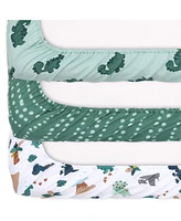 The Peanutshell Green Dino 3-Pack Fitted Playard Sheets