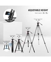 Neewer 74" Video Tripod with Adjustable Damping Fluid Head, Metal Heavy Duty Dual-Mode Qr Plate, Flexible 360° Pan&+90°/-75° Tilt, Max