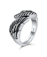 Bling Jewelry Mens Stainless Steel Angel Wing Band Ring Unisex Biker Jewelry Oxidized