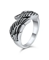 Bling Jewelry Mens Stainless Steel Angel Wing Band Ring Unisex Biker Jewelry Oxidized