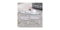 Slickblue Modern Oval Tempered Glass Coffee Table with Bottom Shelf