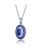 Genevive Long Lasting Sterling Silver with White Gold Plated and Cubic Zirconia Oval Pendant Necklace