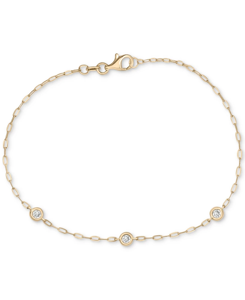 Diamond Bezel Triple Station Link Bracelet (1/10 ct. tw) in 14k Gold-Plated Sterling Silver, Exclusively at Macy's