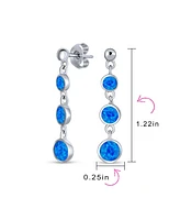 Bling Jewelry Geometric 3 Bezel Round Disc Linear Circle Synthetic Opal Dangle Earrings For Women Sterling Silver