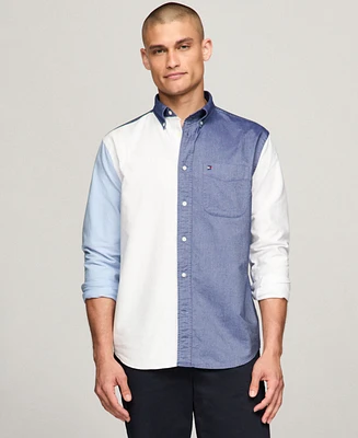 Tommy Hilfiger Men's Big & Tall Long Sleeve Colorblocked Heritage Oxford Shirt
