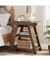 Tribesigns Set of 2 End Table for Living Room, 3-Tier Narrow Side Table with Storage Shelf, 2 Pack Farmhouse Small Wood End Table for Small Spaces, In