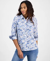 Tommy Hilfiger Women's Paisley-Print Roll-Tab Cotton Shirt