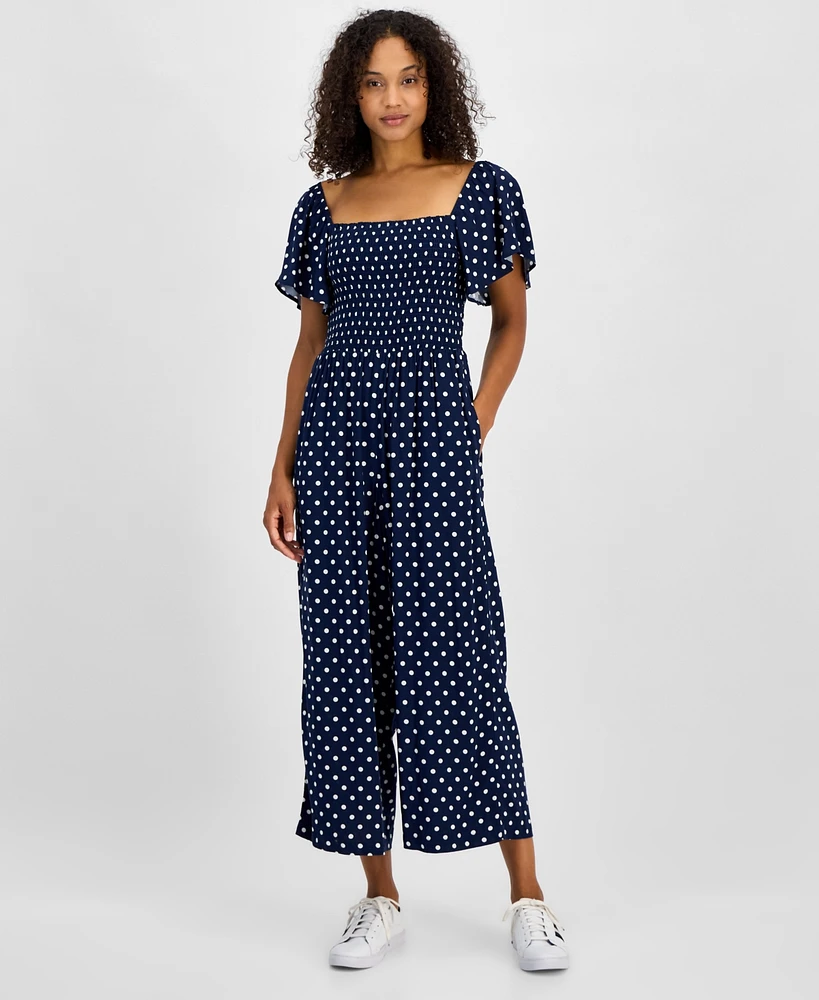 Tommy Hilfiger Women's Flutter-Sleeve Polka Dot Jumpsuit