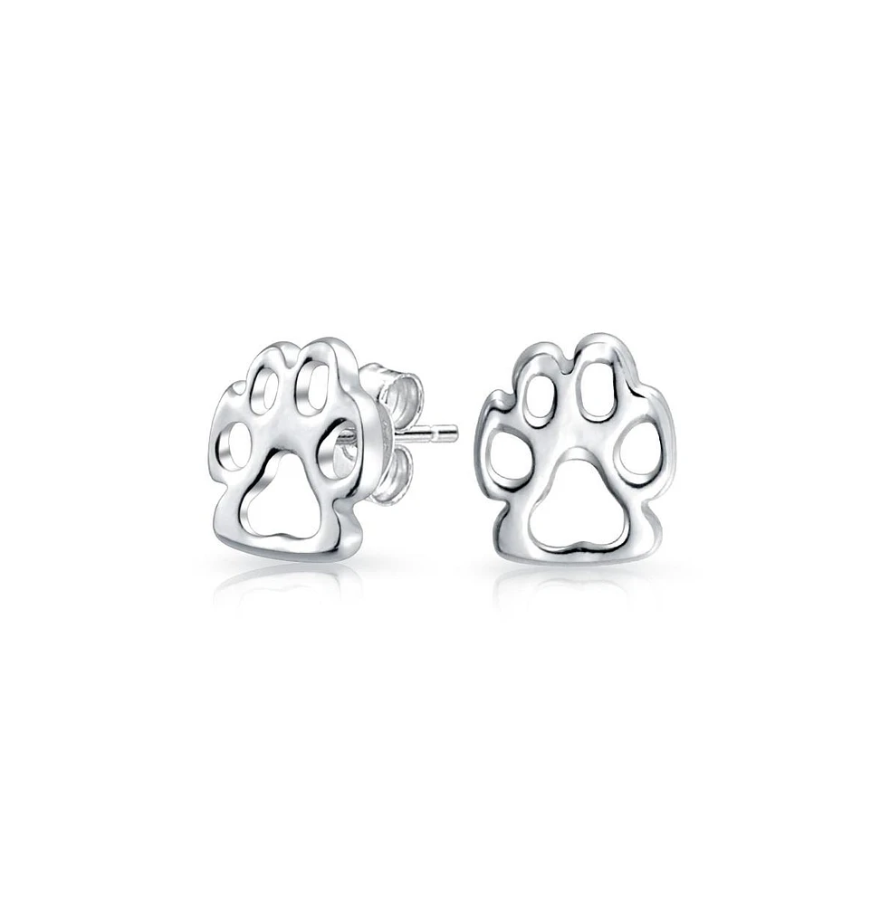 Bling Jewelry Bff Animal Lover Paw Print Stud Earrings for Pet Dog Cat in Sterling Silver