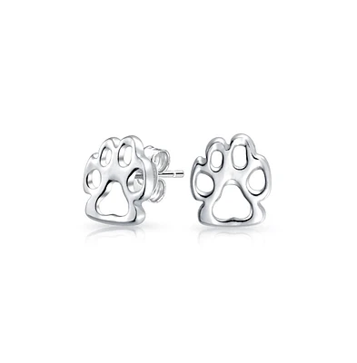 Bling Jewelry Bff Animal Lover Paw Print Stud Earrings for Pet Dog Cat in Sterling Silver